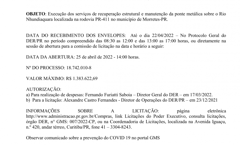 DER/PR lança editais de conservação e recuperação para Guaraqueçaba e Morretes