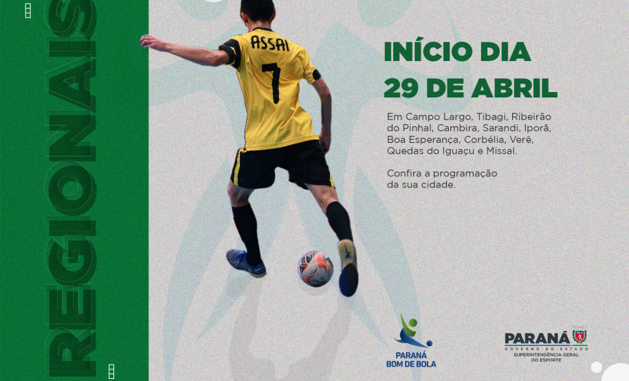 Fase regional do Paraná Bom de Bola começa neste fim de semana em 12 cidades do estado