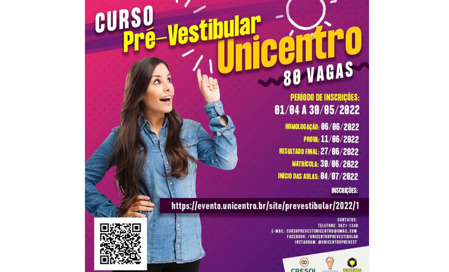 Inscrições abertas para cursinho pré-vestibular Unicentro