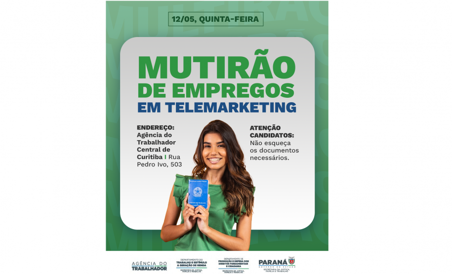 Mutirão de Empregos com mais de 1.500 vagas para operador de telemarketing na Agência do Trabalhador de Curitiba