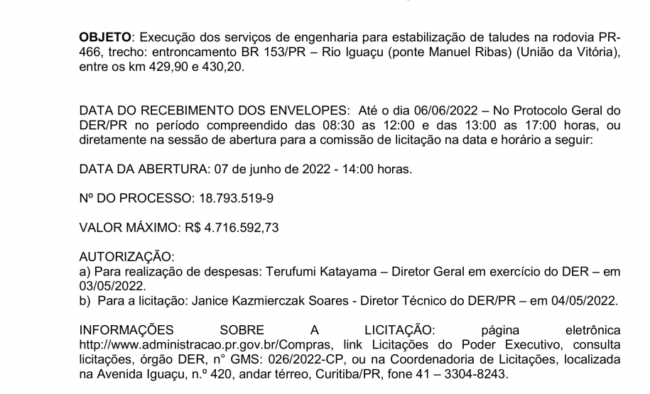 DER/PR vai solucionar queda de rochas em rodovia de União da Vitória