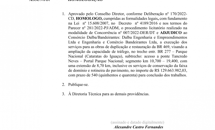 DER/PR homologa licitação para duplicar a Rodovia das Cataratas