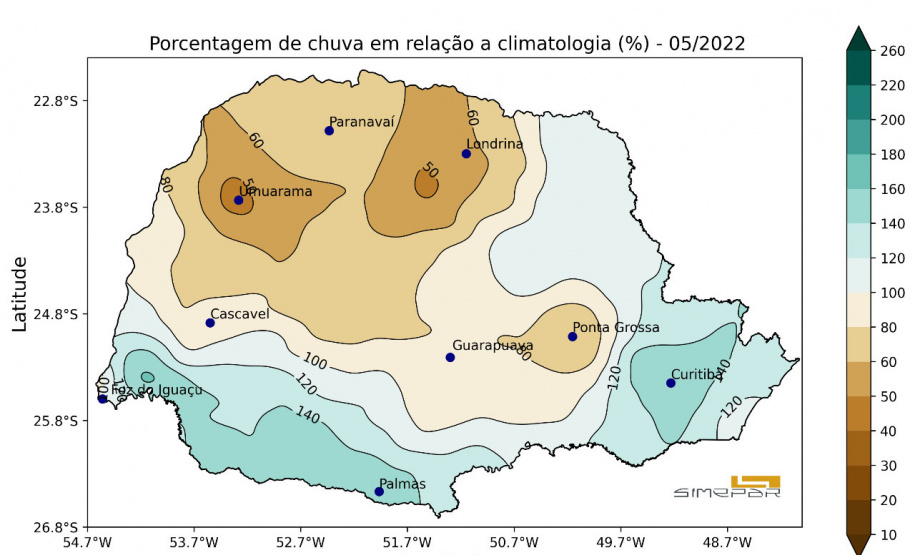 Maio encerra com chuvas volumosas no Sul do Estado - Curitiba, 01/06/2022