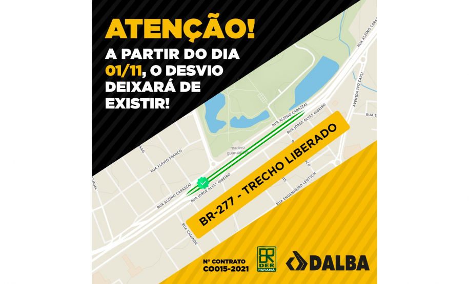 Liberação BR-277 Guarapuava Nova trincheira da BR-277 em Guarapuava terá trecho liberado a partir desta terça