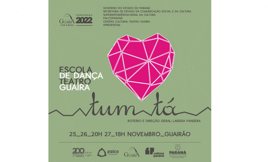 Coração é o protagonista em “Tum Tá”, espetáculo de encerramento do ano da Escola de Dança do Teatro Guaíra