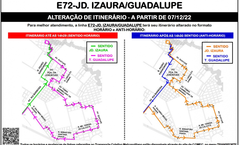 Linha E72 irá operar em dois sentidos