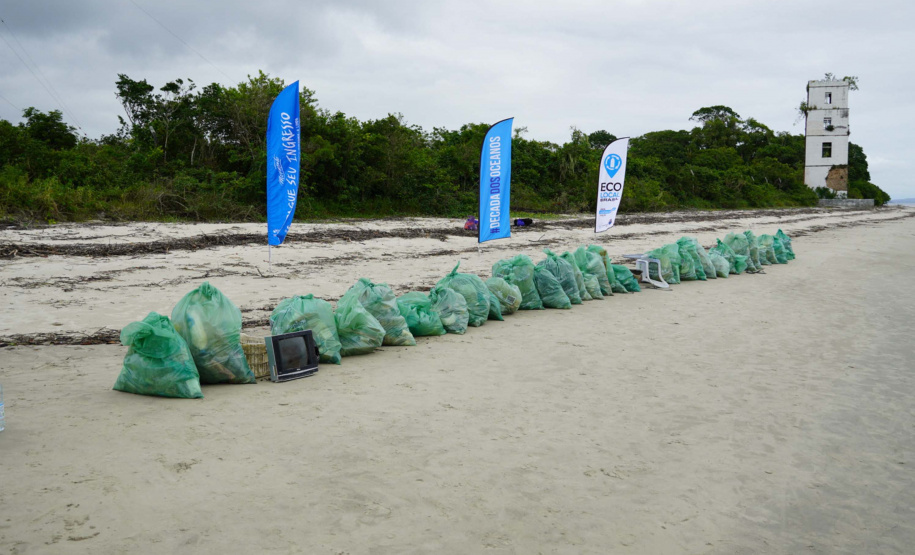 Mutirão recolhe quase uma tonelada de lixo marinho da Ilha do Mel