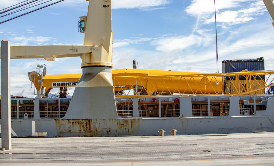 Maior guindaste para descarga de granéis sólidos de importação chega ao Porto de Paranaguá