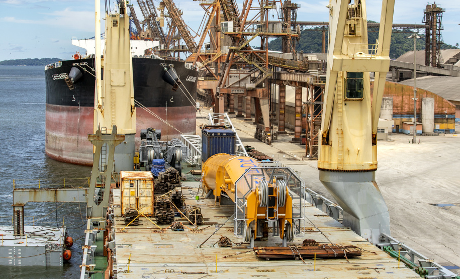 Maior guindaste para descarga de granéis sólidos de importação chega ao Porto de Paranaguá