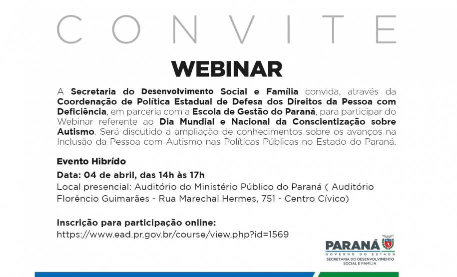Webinar vai discutir os avanços melhorias na Política de Inclusão da Pessoa com Autismo no Paraná