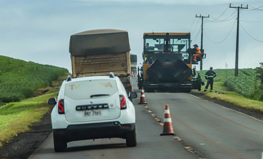 Obra de conservação de rodovia.