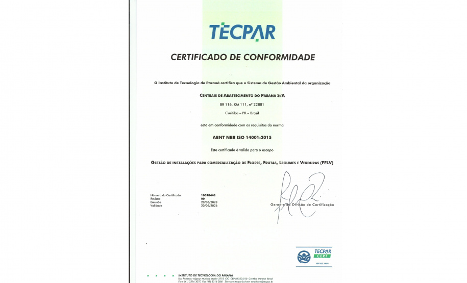 Ceasa Curitiba ganha certificado ISO 14001, a primeira do Brasil