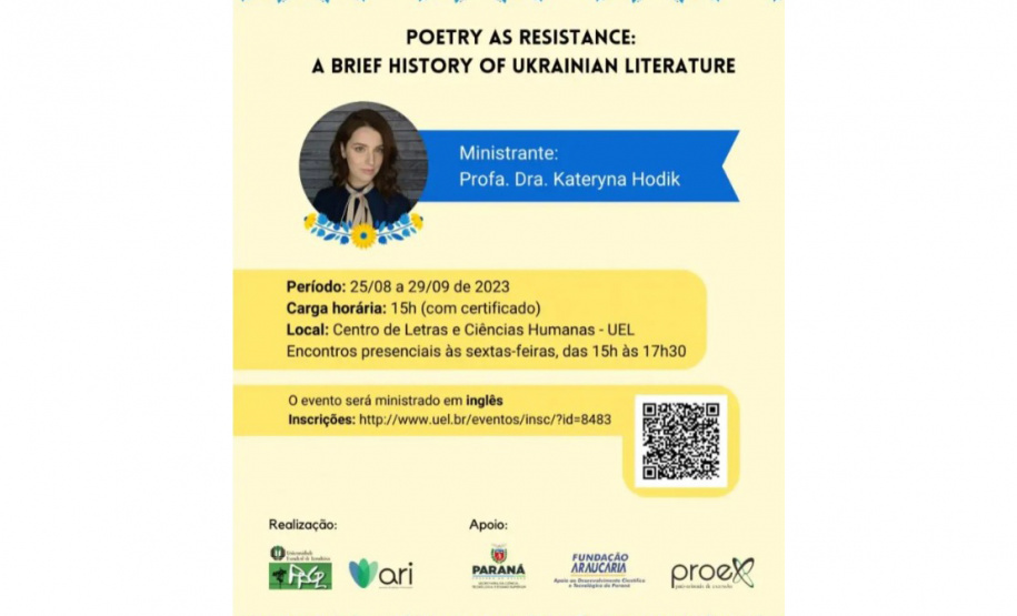 Professora ucraniana ministrará curso gratuito sobre poesia