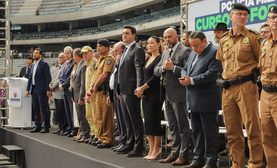 Curitiba, 12 de setembro de 2023 - O governador Carlos Massa Ratinho Jr. participa da formatura de soldados da Polícia Militar do Paraná na Ligga Arena.