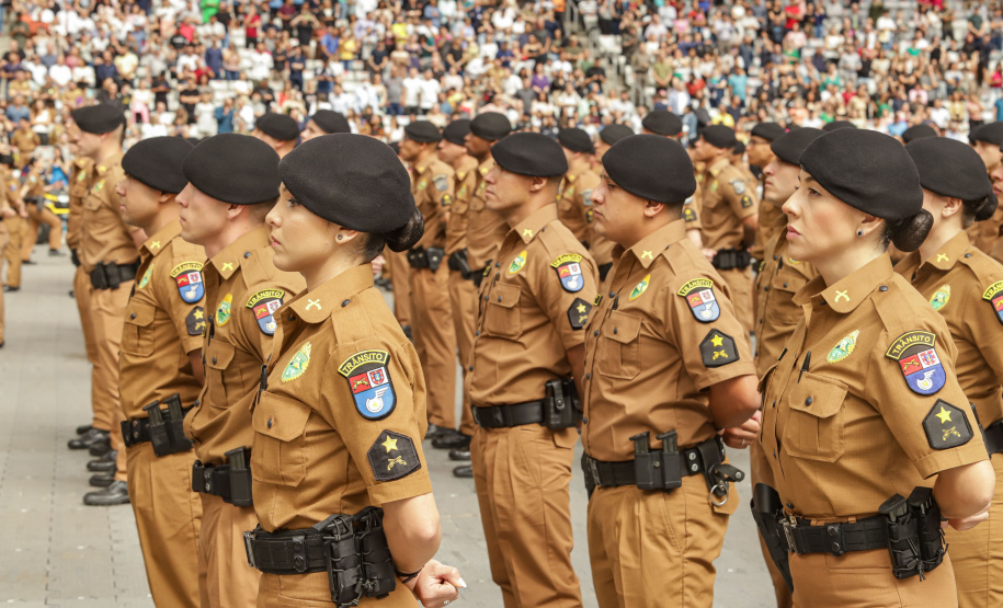 Curitiba, 12 de setembro de 2023 - O governador Carlos Massa Ratinho Jr. participa da formatura de soldados da Polícia Militar do Paraná na Ligga Arena.
