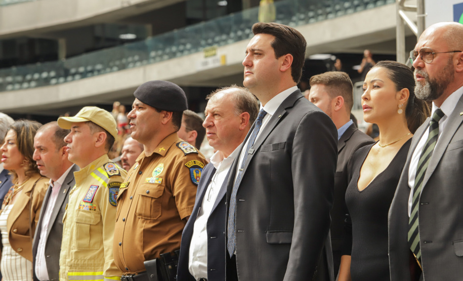 Curitiba, 12 de setembro de 2023 - O governador Carlos Massa Ratinho Jr. participa da formatura de soldados da Polícia Militar do Paraná na Ligga Arena.