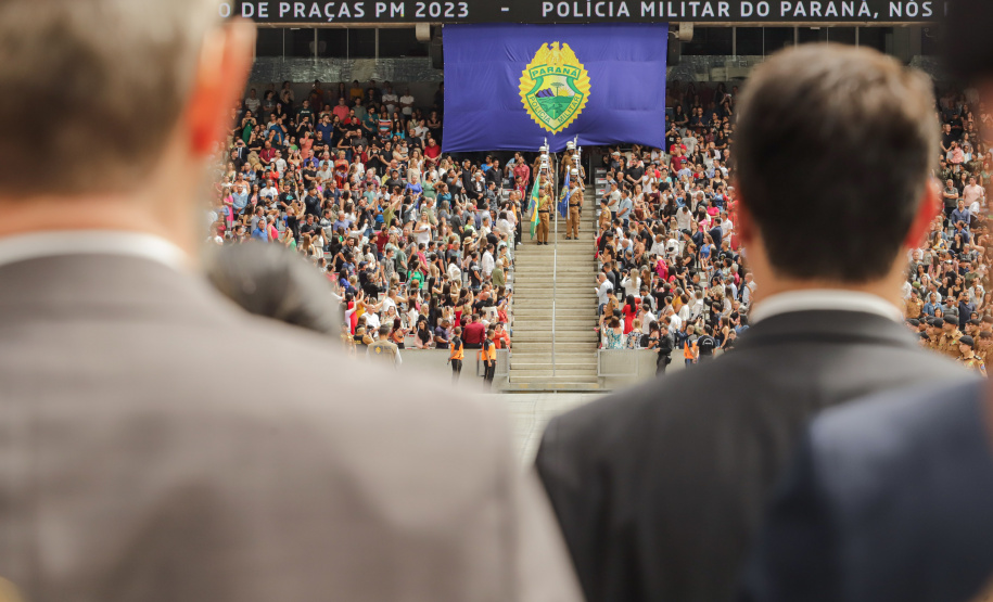 Curitiba, 12 de setembro de 2023 - O governador Carlos Massa Ratinho Jr. participa da formatura de soldados da Polícia Militar do Paraná na Ligga Arena.