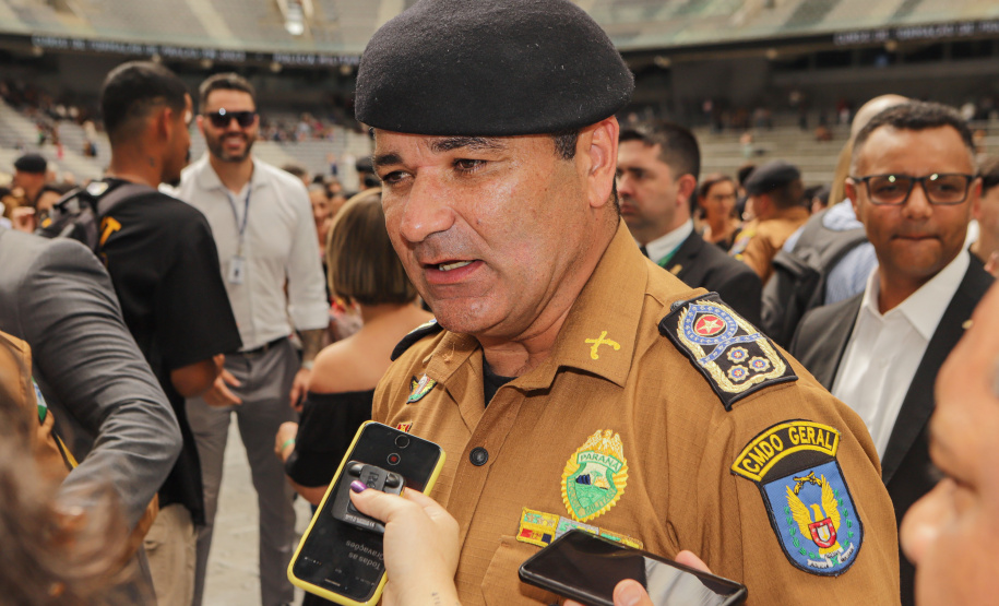 Curitiba, 12 de setembro de 2023 - O governador Carlos Massa Ratinho Jr. participa da formatura de soldados da Polícia Militar do Paraná na Ligga Arena.