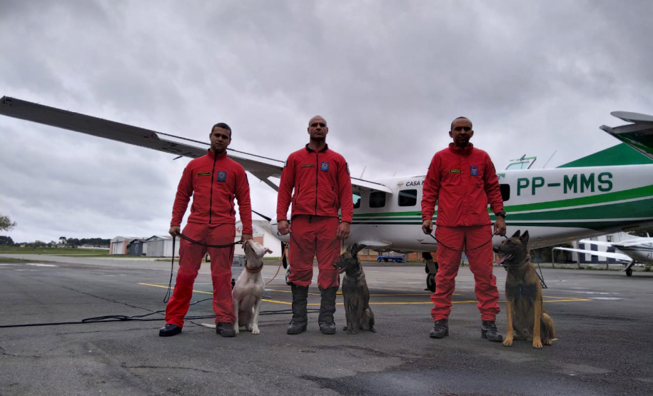 Bombeiros e cães do Paraná embarcaram neste sábado para ajudar o Rio Grande do Sul