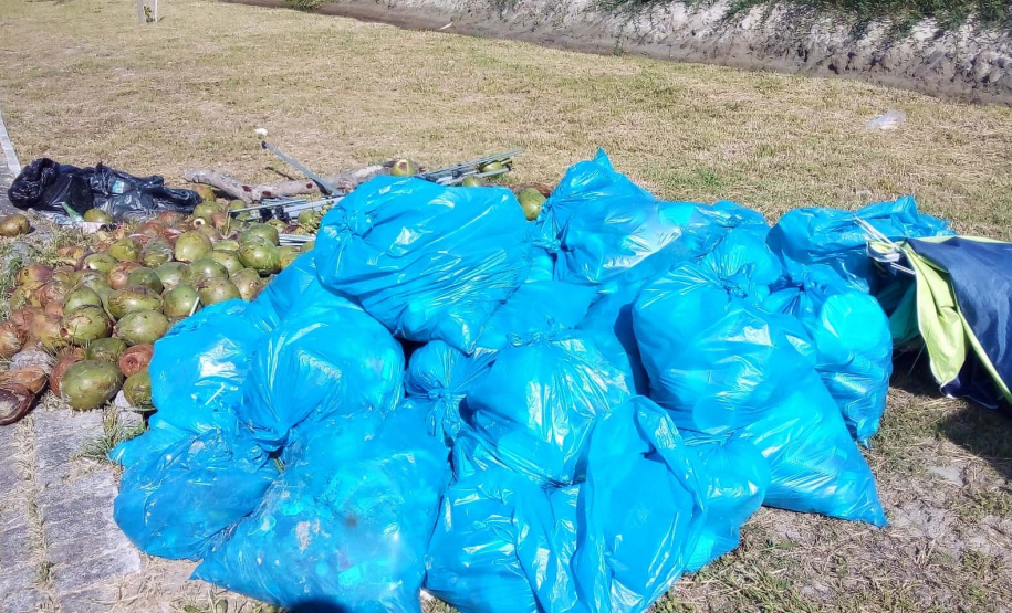 Equipes trabalham na limpeza das praias do Paraná Material recolhido das praias, em limpeza diária