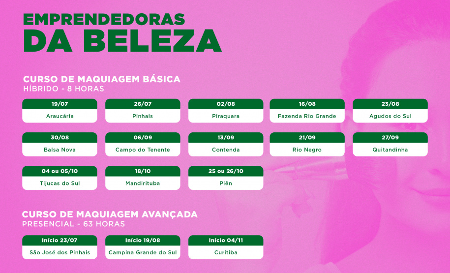 Inscrições: Empreendedoras da Beleza oferta cursos gratuitos de maquiagem na RMC