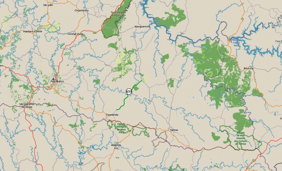 PR-459 entre Clevelândia e Mangueirinha não-pavimentada