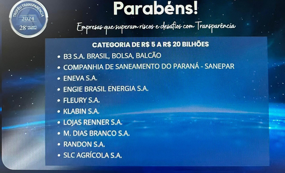 Sanepar conquista Troféu Transparência em demonstrações financeiras