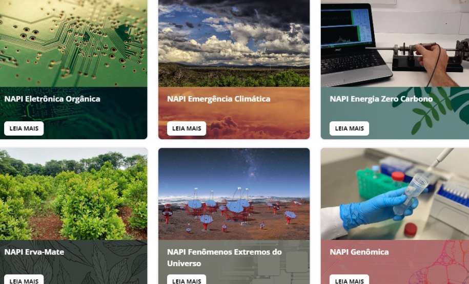 Páginas virtuais dos Novos Arranjos de Pesquisa e Inovação