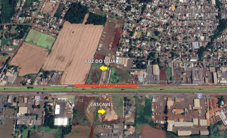 DER-  Segundo bloqueio em via marginal da BR-277 em Foz do Iguaçu, parte da obra da Perimetral Leste.