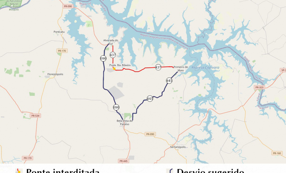 Ponte em rodovia entre Primeiro de Maio e Alvorada do Sul vai ser interditada para reforma
