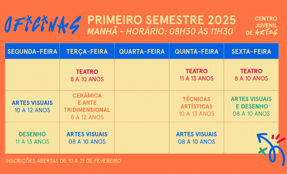 Centro Juvenil de Artes Plásticas anuncia data de inscrições para oficinas gratuitas do primeiro semestre