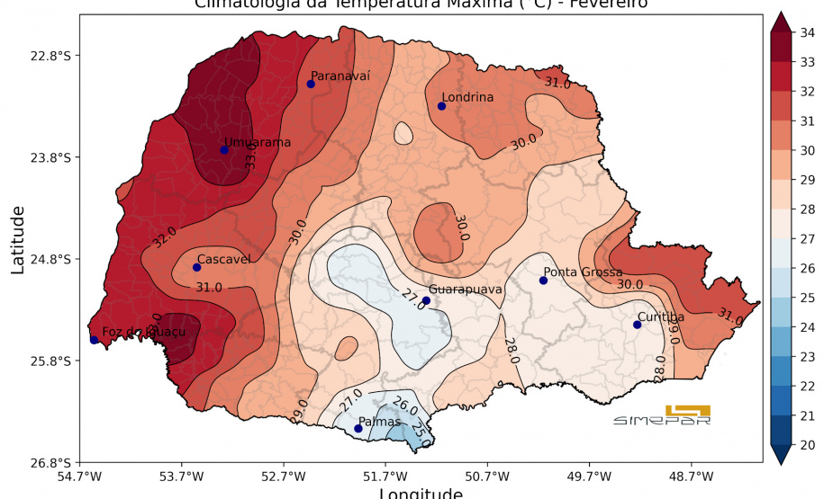 SIMEPAR - PARANAENSE PODE ESPERAR FEVEREIRO QUENTE E CHUVOSO