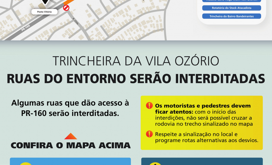 Aviso interdição rua em Telêmaco Borba