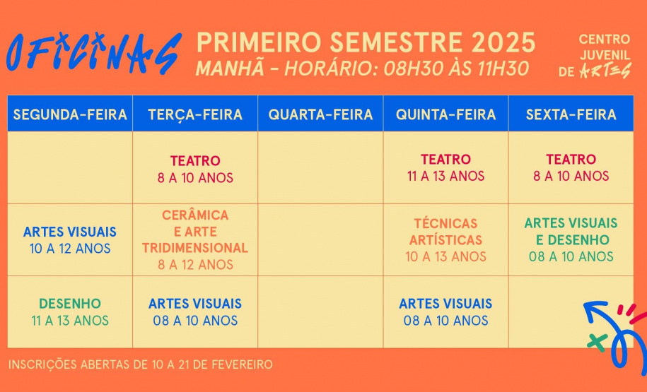 Centro Juvenil de Artes abre inscrições para oficinas do 1º semestre de 2025