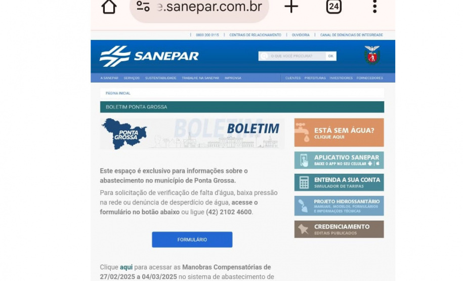 Sanepar disponibiliza canais exclusivos para clientes de Ponta Grossa