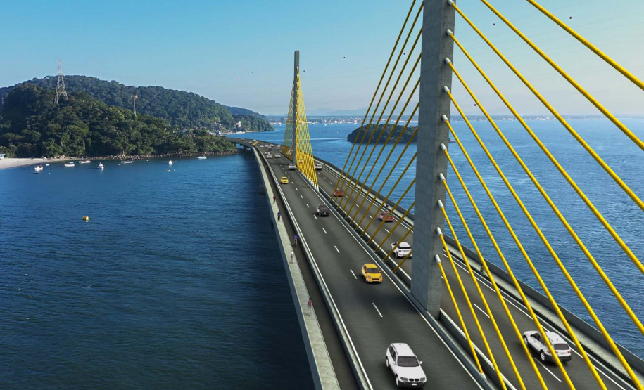 Com base das torres do trecho estaiado concluída, obra da Ponte de Guaratuba chega a 44%