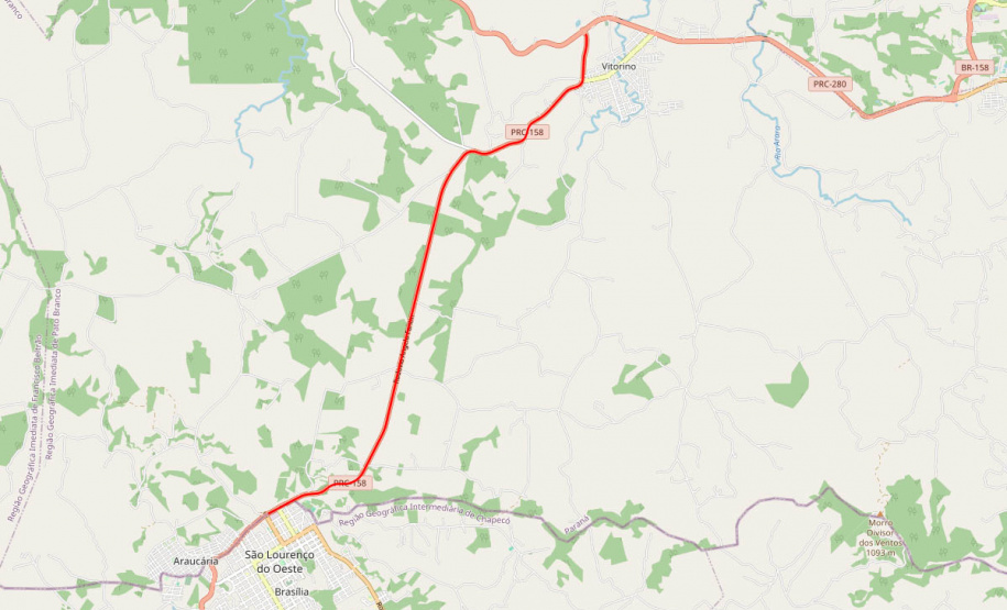 PRC-158 entre Vitorino e Santa Catarina, para ilustrar texto sobre anteprojeto de ampliação da capacidade.
