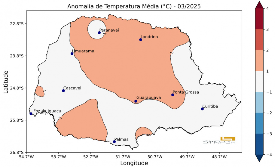 SIMEPAR MARÇO POUCA CHUVA TEMPERATURA ELEVADA