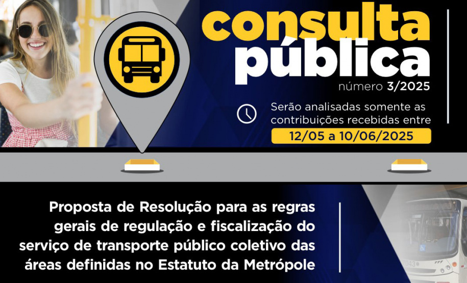 Regras do Transporte Público Coletivo das áreas definidas no estatuto da metrópole é tema de Consulta Pública aberta pela Agepar