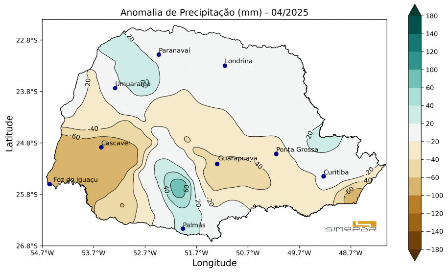 : ABRIL TEVE CHUVAS IRREGULARES E TEMPERATURAS MÁXIMAS ABAIXO DA MÉDIA HISTÓRICA NO PARANÁ, DIZ SIMEPAR