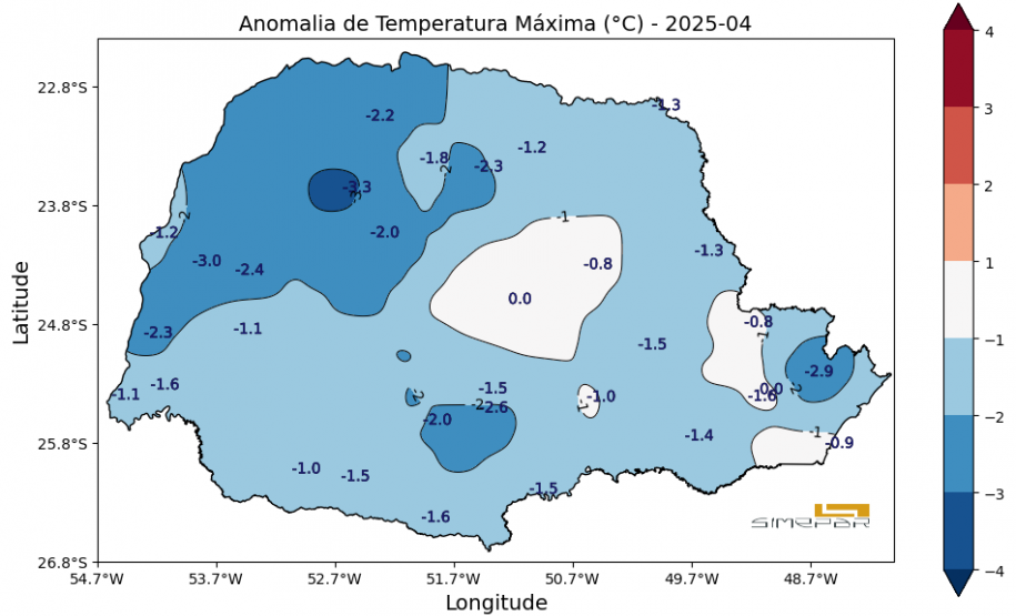 : ABRIL TEVE CHUVAS IRREGULARES E TEMPERATURAS MÁXIMAS ABAIXO DA MÉDIA HISTÓRICA NO PARANÁ, DIZ SIMEPAR