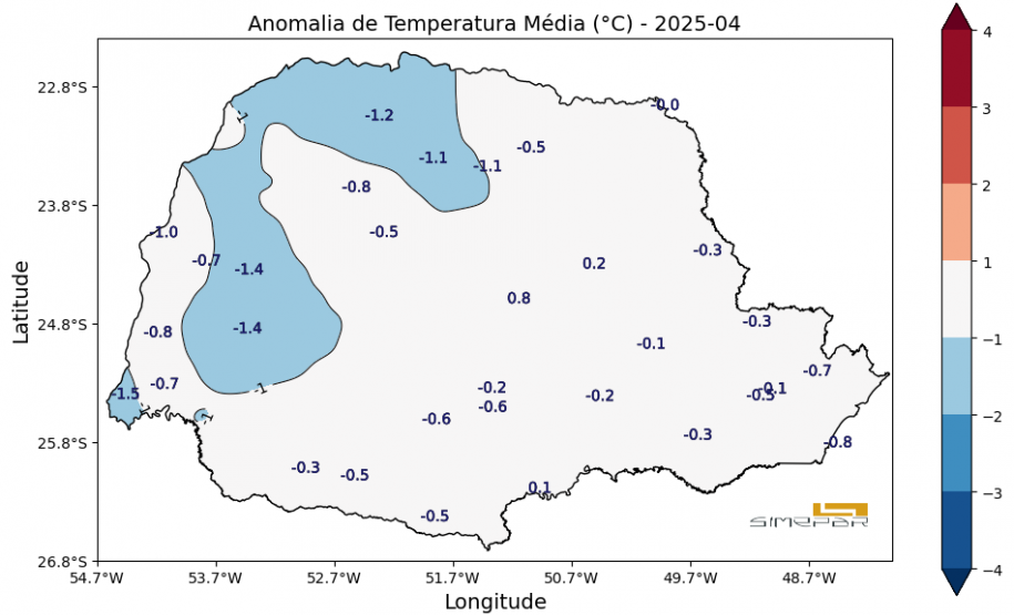 : ABRIL TEVE CHUVAS IRREGULARES E TEMPERATURAS MÁXIMAS ABAIXO DA MÉDIA HISTÓRICA NO PARANÁ, DIZ SIMEPAR