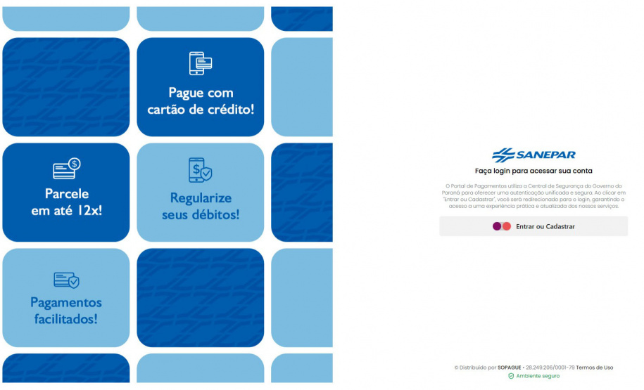 NOVA MODALIDADE - Sanepar disponibiliza pagamento com cartão de crédito pelo site