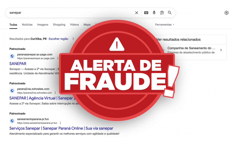 Sites falsos: Sanepar alerta sobre golpe virtual