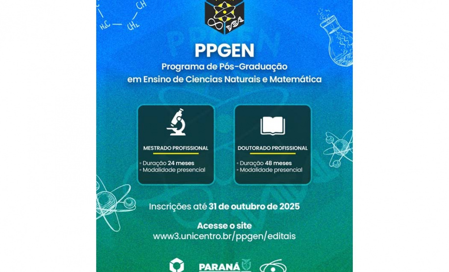 Abertas as inscrições para Mestrado e Doutorado em Ensino de Ciências Naturais e Matemática