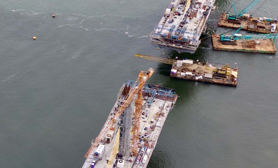 Ritmo acelerado: Ponte de Guaratuba chega a 80% de execução