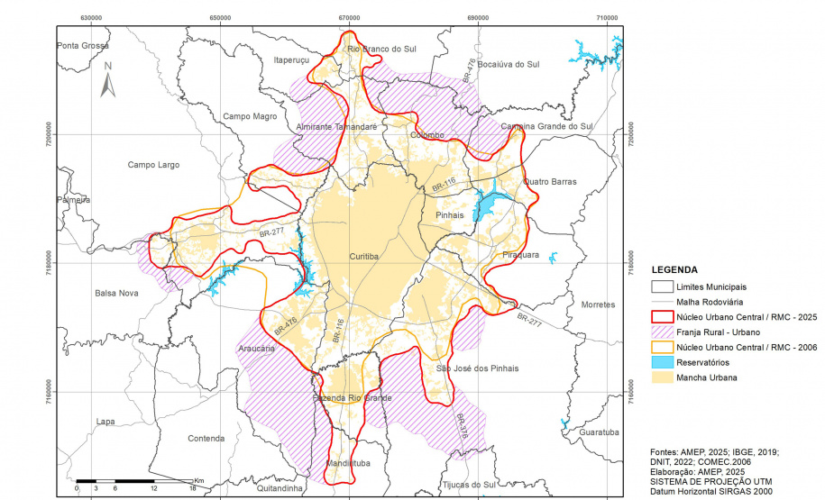 Amep atualiza delimitação do Núcleo Urbano Central da Região Metropolitana de Curitiba