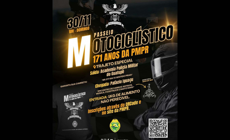 Passeio motociclístico marca celebrações dos 171 anos da PMPR