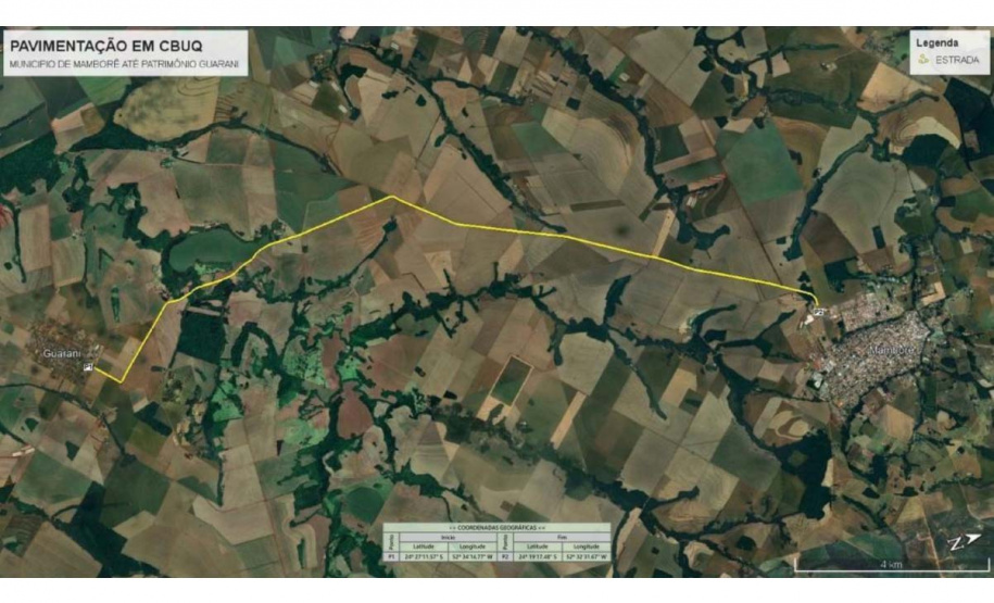 estrada ligando Mamborê ao distrito de Guarani,
