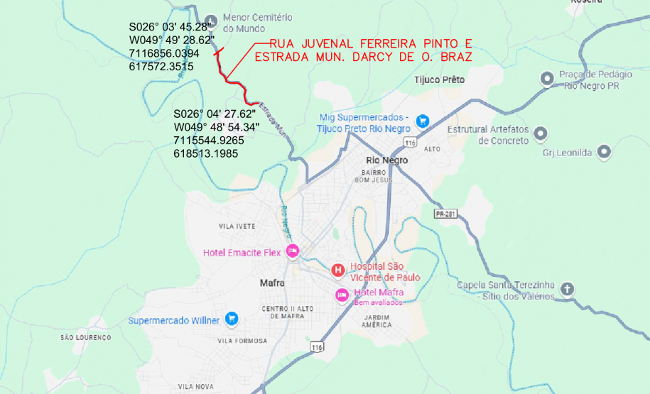 Rio Negro - Rua Juvenal Ferreira Pinto e Estrada Darci de Oliveira Braz (mapa)